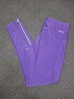 Nike Dri-FIT Purple Running Leggings Ankle Zippers Reflective Size L